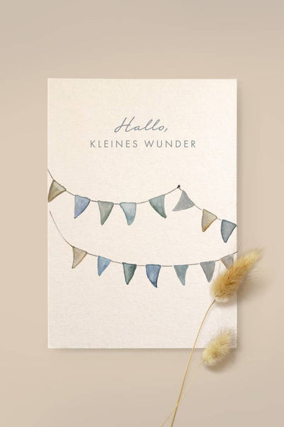 Karte Girlande "Kleines Wunder" aus Holzschliffpappe