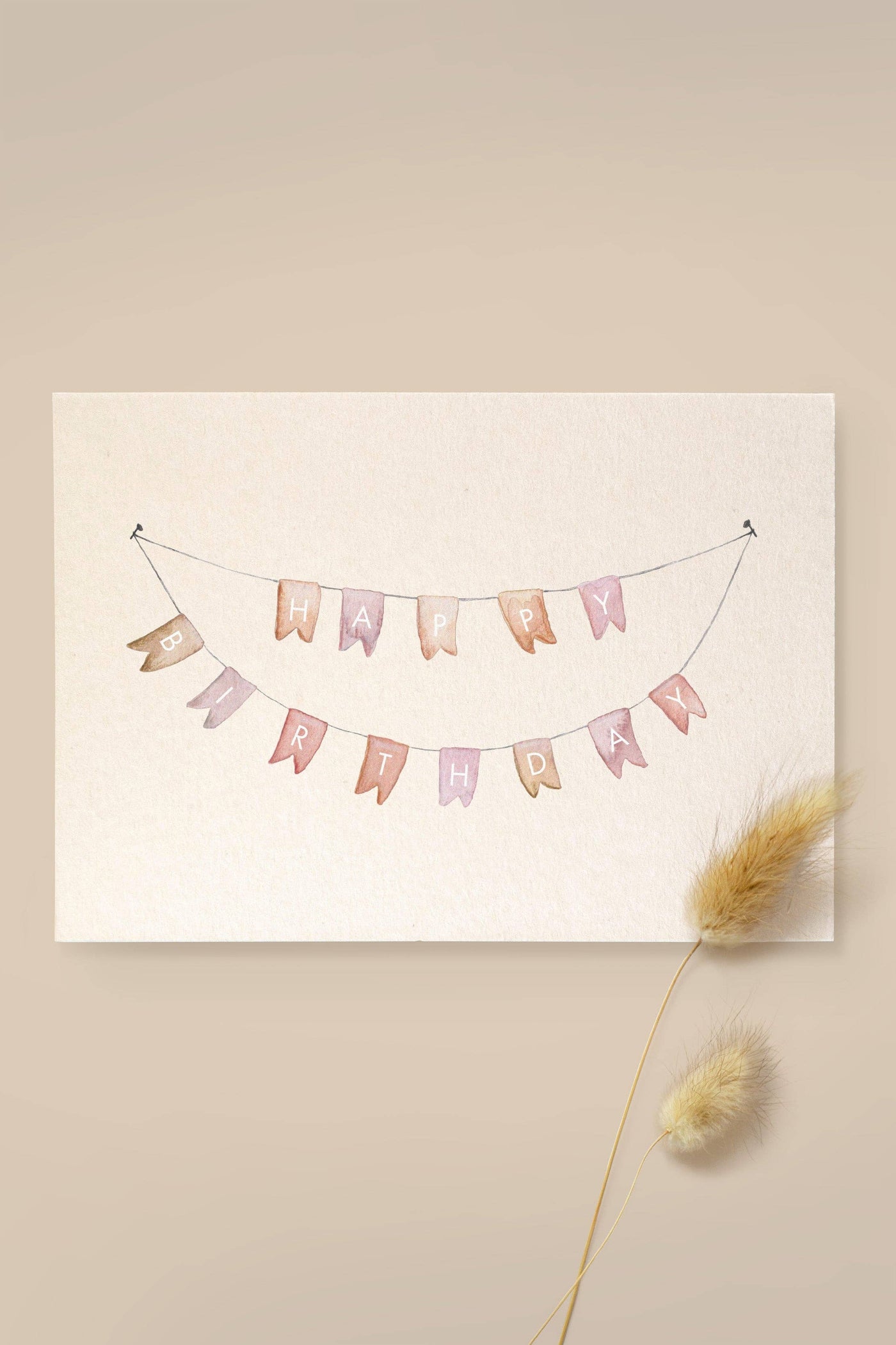Karte Girlande 'Happy Birthday' aus Holzschliffpappe